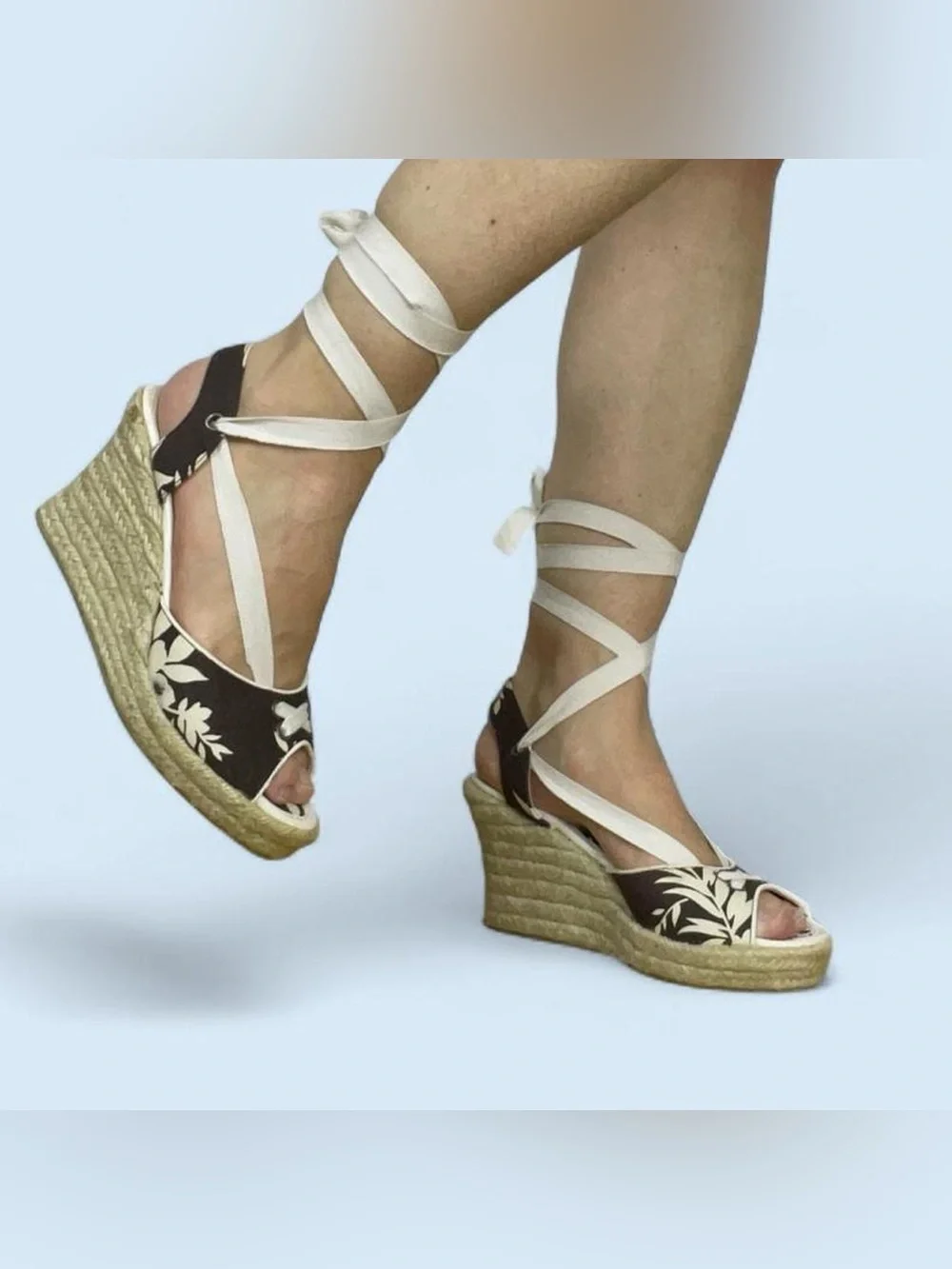 Y2K Lace Up Espadrille Wedge Sandals